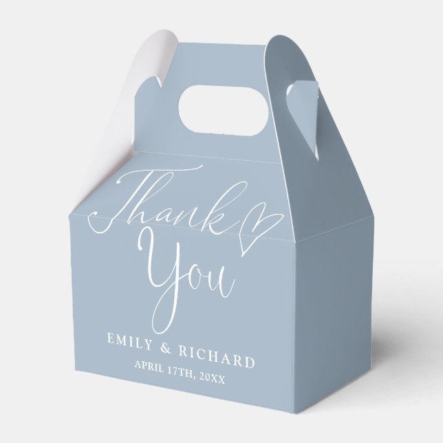 Thank You Love Heart Dusty Blue Wedding Favour Box (Front Side)