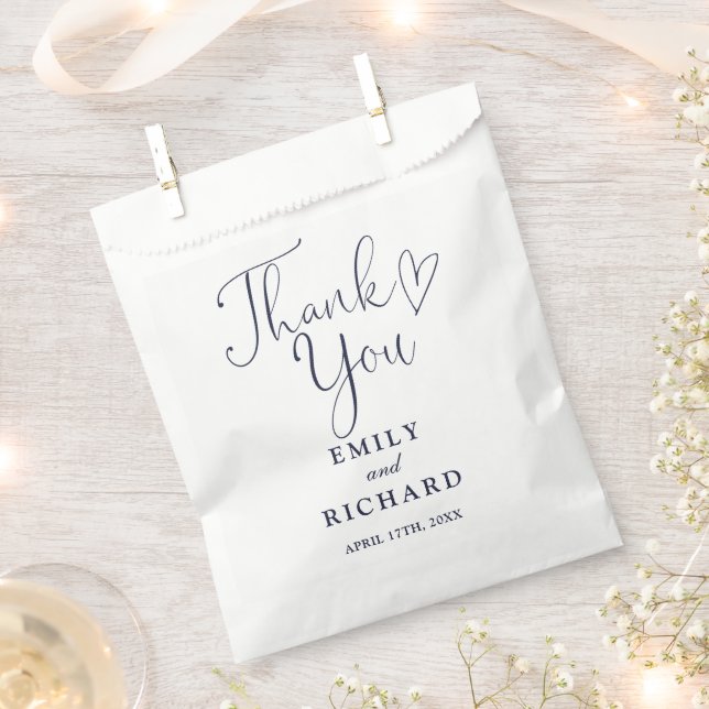 Thank You Love Heart Elegant Navy Blue Wedding Favour Bags (Clipped)