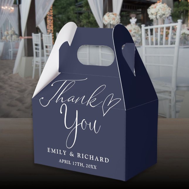 Thank You Love Heart Navy Blue Wedding Favour Box (Thank You Love Heart Navy Blue Wedding Favor Boxes)