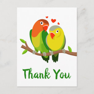 Thank You Lovebird Green & Yellow Wedding Birds Postcard