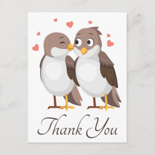 Thank You Lovebirds Brown & White Wedding Birds Postcard