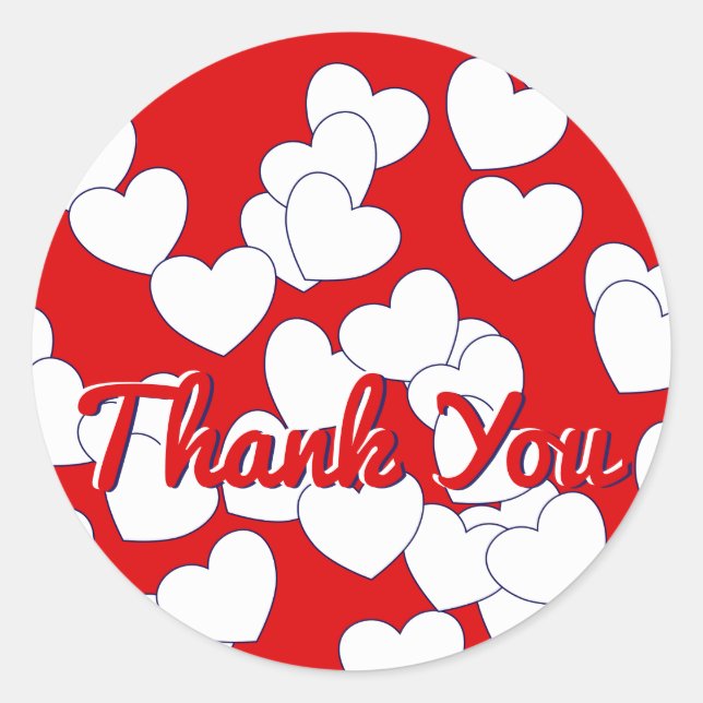'Thank You' - Lovely Red And White Hearts Classic Round Sticker (Front)
