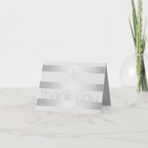 Thank You Luminous Silver Stripes Monogram Note Card