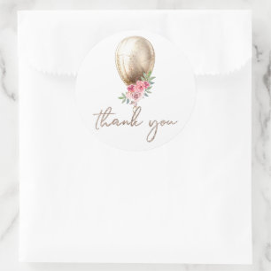 Thank you Luxury Beige Balloon Glitter Classic Round Sticker