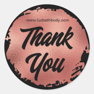 Thank You Luxury Black Rose Gold Foil Modern Classic Round Sticker