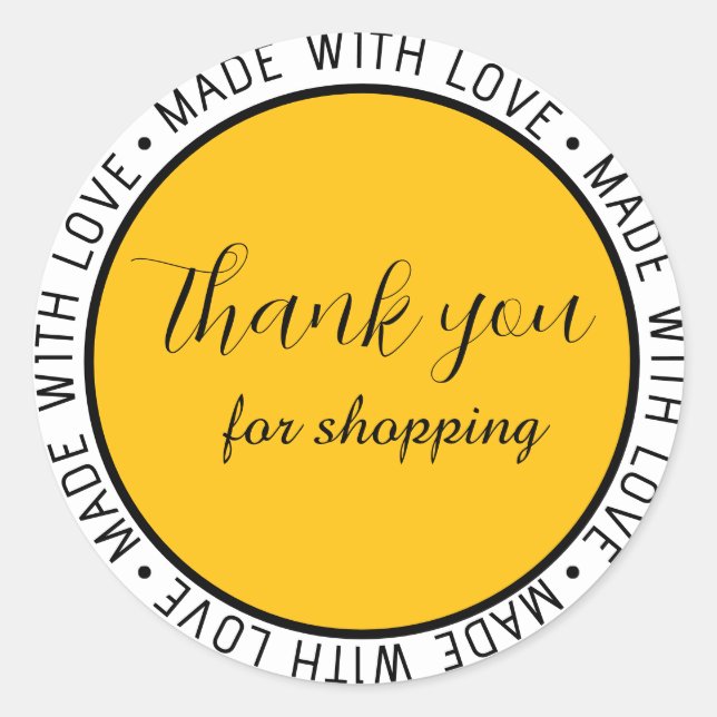 "Thank You | Made With Love" Classic Simple Custom Round Sticker (Front)