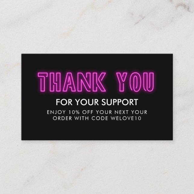 Thank you Magenta Neon Instagram Discount Business Card (Front)