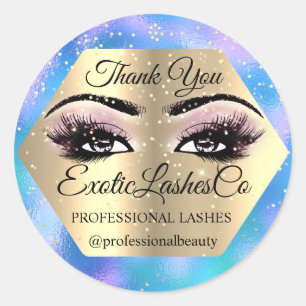 Thank YOU Makeup Artist Eyes Blue Pink GOLD Classic Round Sticker