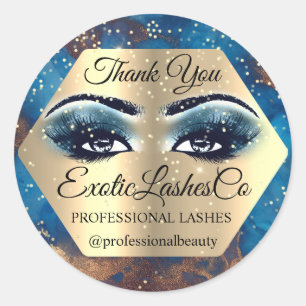Thank YOU  Makeup Artist Gold LASHES Blue Classic Round Sticker