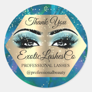 Thank YOU  Makeup Artist Gold LASHES Blue Mint Classic Round Sticker