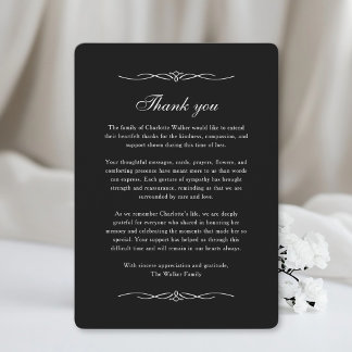 Thank you - Memorial After Funeral Black Ornament Card