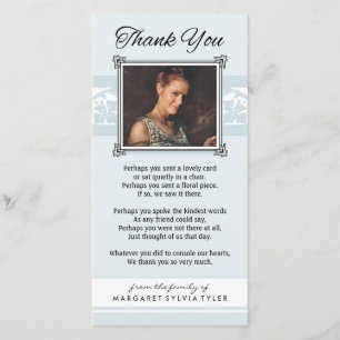 Thank You Memorial Light Blue & White Photo Card