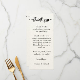Thank You Menu Card, Reception Menu Thank You