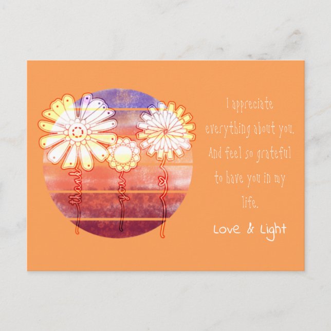 Thank you message with flowers and sunset postcard (Front)