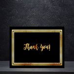 Thank you milestone birthday black gold postcard<br><div class="desc">A thank you card for a milestone birthday. A black background colour and a faux gold frame.  On front a hand lettered style script and the text: Thank You!  
Back: Template for Your thank you note and name. No background colour.</div>