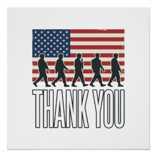 Thank You Military Flag Silhouette Vintage Shirt D Poster