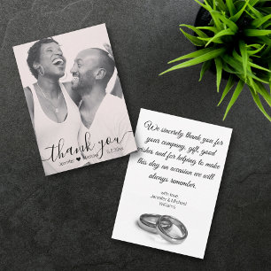 thank you minimal black & white wedding photo  card