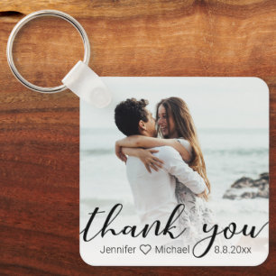 thank you minimal calligraphy couple photo wedding key ring