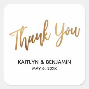 Thank You Minimal Gold Handwriting Typography Square Sticker