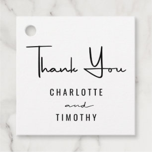 Thank You Minimal Script Black White Wedding Favour Tags