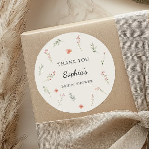 Thank You Minimalist Floral Bridal Shower Classic Round Sticker