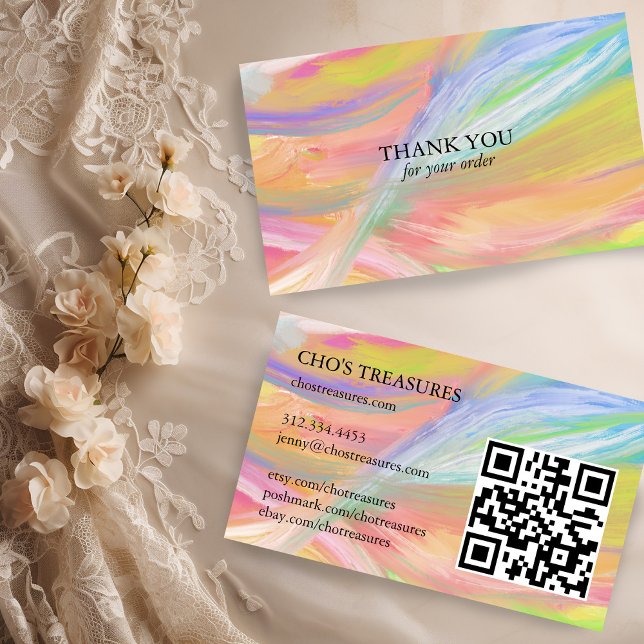 THANK YOU Minimalist Rainbow Textured Colourful  Business Card (THANK YOU for your order Minimalist Rainbow Textured Colorful Business Card
QR code)