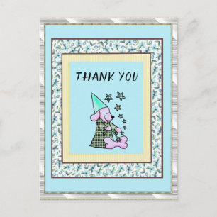 Thank You Mint Floral Cute Dog Postcard