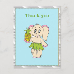 Thank You Mint Floral Pinapple And Elephant Postcard