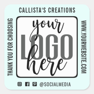 Thank You Mint Green Black Border Business Logo Square Sticker