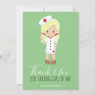 Thank You Mint Green Script Blonde Cartoon Nurse