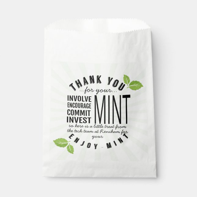thank you mint volunteer involvement commitment  favour bags (Front)