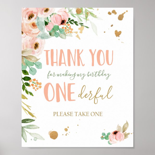 Thank You Miss Onederful Floral Birthday Sign (Front)