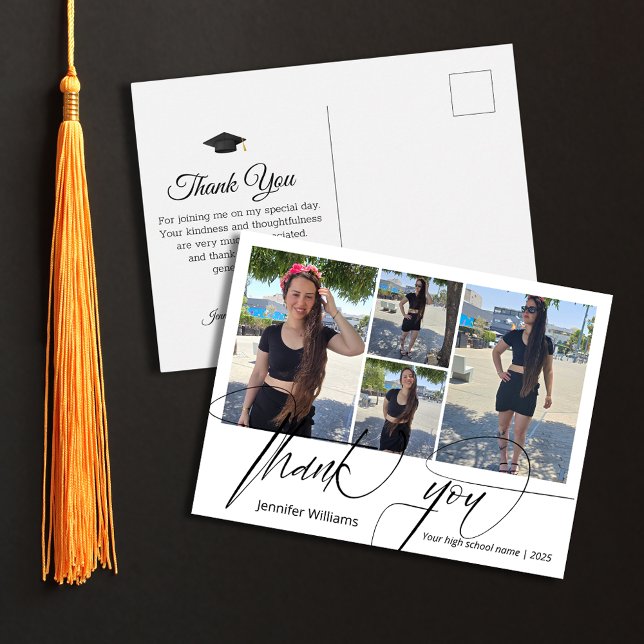 thank you modern 4 photo collage graduation  postcard (Creator Uploaded)