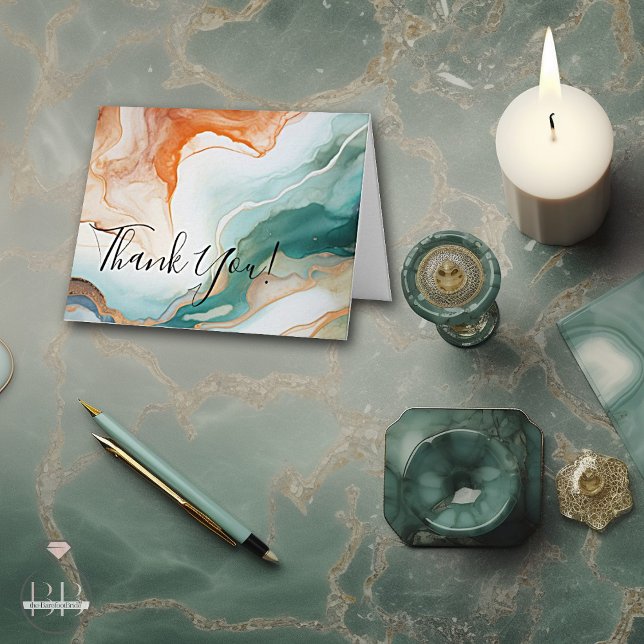 Thank You | Modern Abstract Agate Jade Terracotta Card (Creator Uploaded)