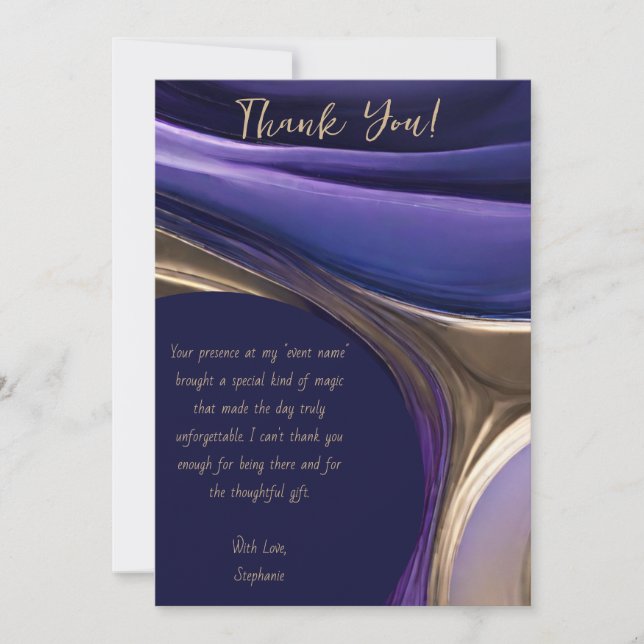 Thank You-Modern Abstract -Blue, Purple and Gold Invitation (Front)