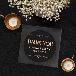 Thank You Modern Art Deco Black and Gold Wedding Classic Round Sticker