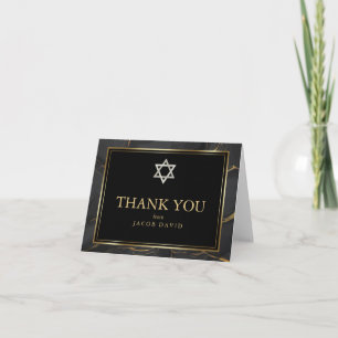 Thank You Modern Black Gold Marble Bar Mitzvah Invitation