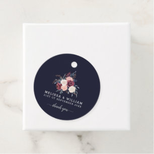 Thank you Modern Burgundy Floral Wedding Navy Favour Tags