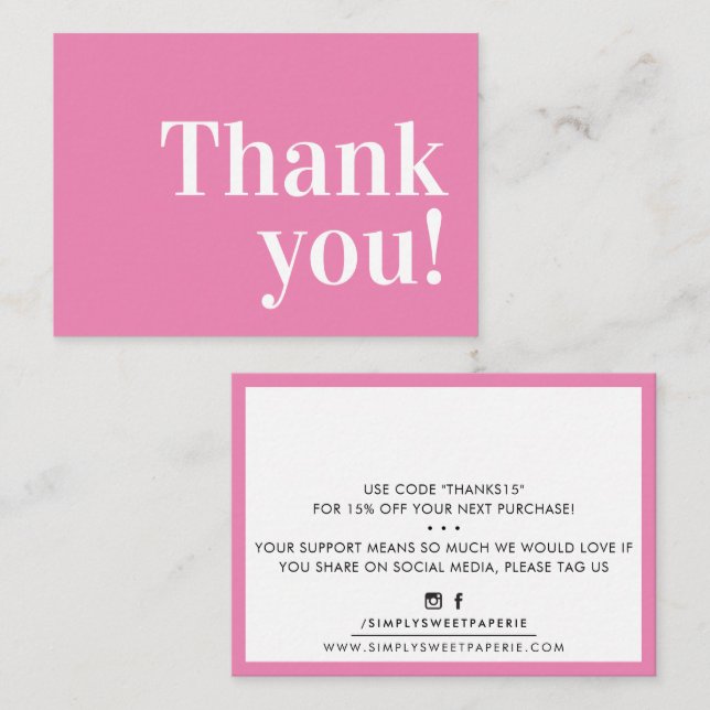THANK YOU modern business insert serif candy pink (Front/Back)