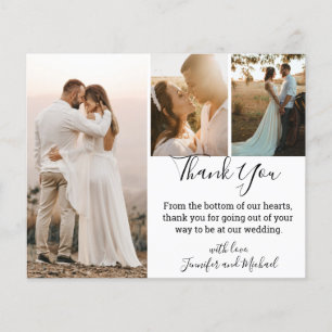 thank you modern calligraphy wedding 3 photos card
