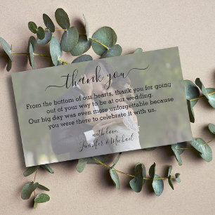 thank you,modern calligraphy wedding faded photo  card