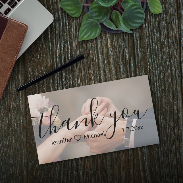 Thank you,modern calligraphy wedding faded photo card (Creator Uploaded)