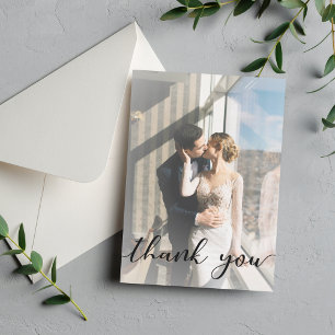 thank you ,modern calligraphy wedding photo card