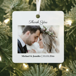 thank you, modern chic script wedding photo metal tree decoration