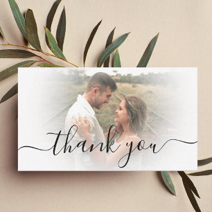 thank you modern chic wedding faded photo card