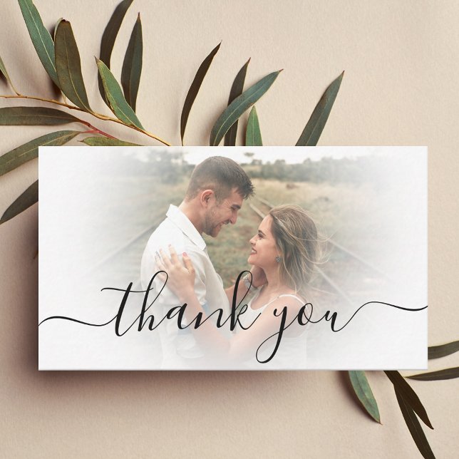 thank you modern chic wedding faded photo card (Creator Uploaded)