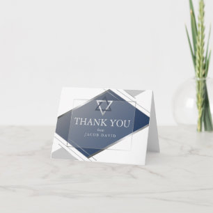 Thank You Modern Geometric Blue Bar Mitzvah Invitation