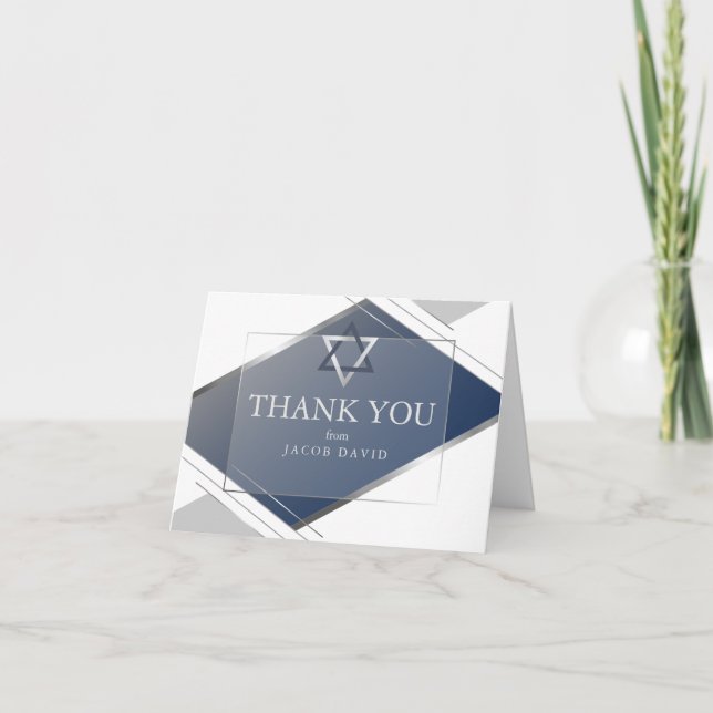 Thank You | Modern Geometric Blue Bar Mitzvah Invitation (Front)