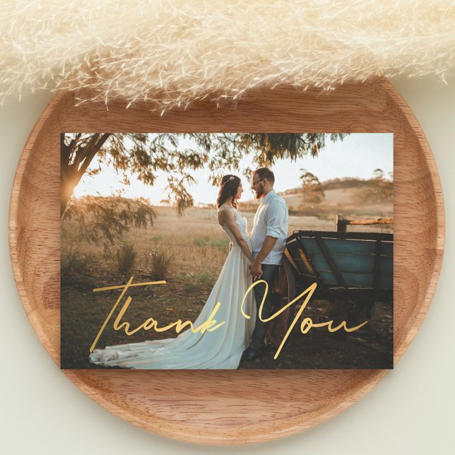 thank you,modern gold handwriting wedding photo card (Creator Uploaded)