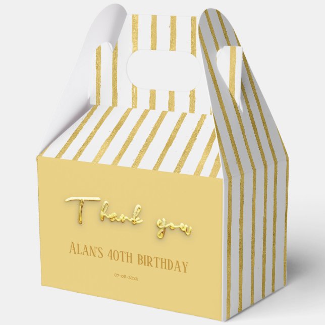 Thank you Modern golden stripes 40th birthday Favour Box (Front)